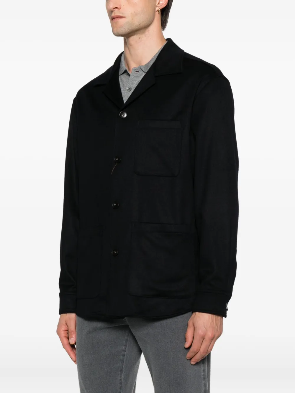 Canali Patch-pocket Button-down Jacket In Black