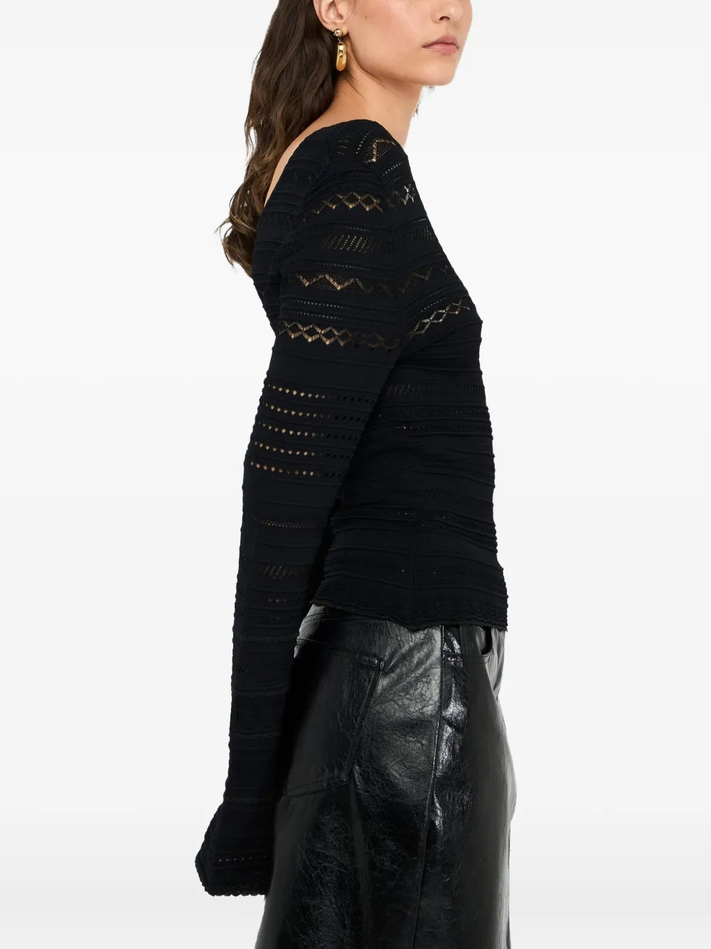 LIU JO lace-stitch bell-cuff jumper Zwart