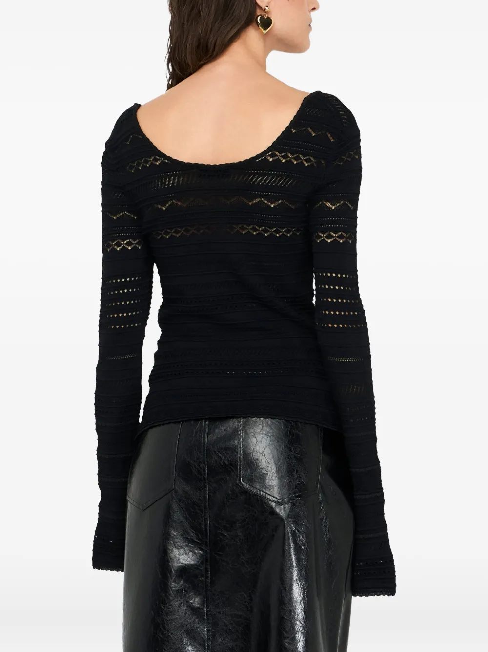 LIU JO lace-stitch bell-cuff jumper Zwart