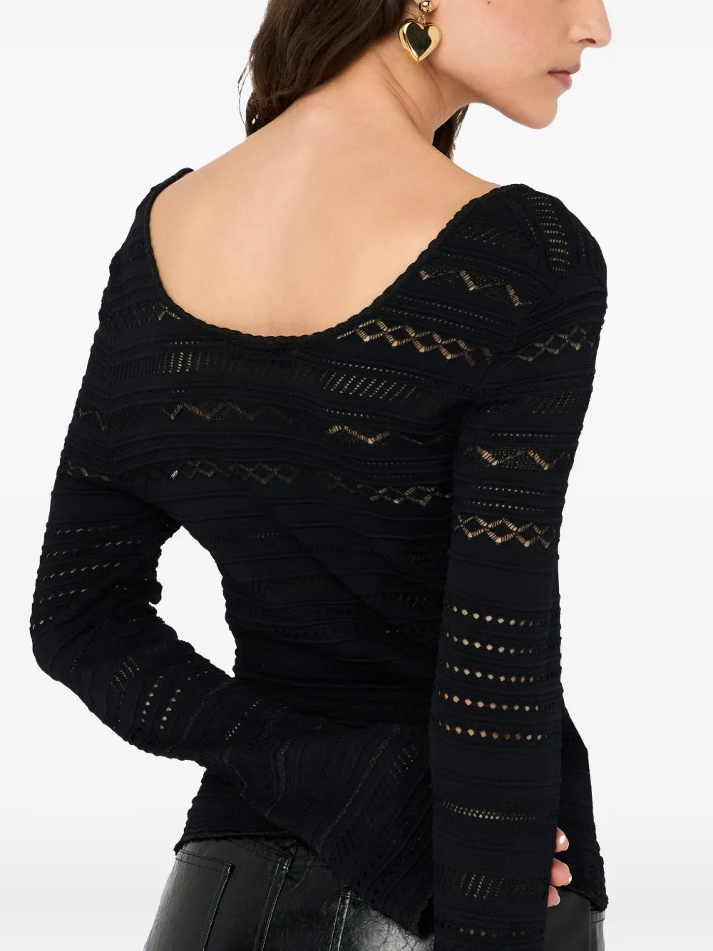 LIU JO lace-stitch bell-cuff jumper Zwart