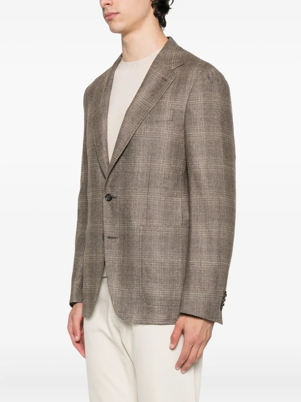 Canali Checked Wool Blazer In Brown