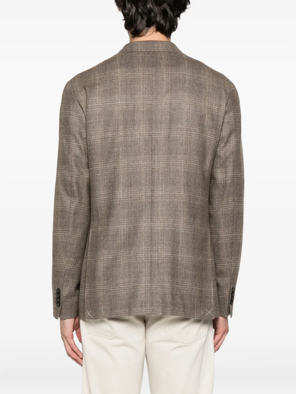 Canali Checked Wool Blazer In Brown