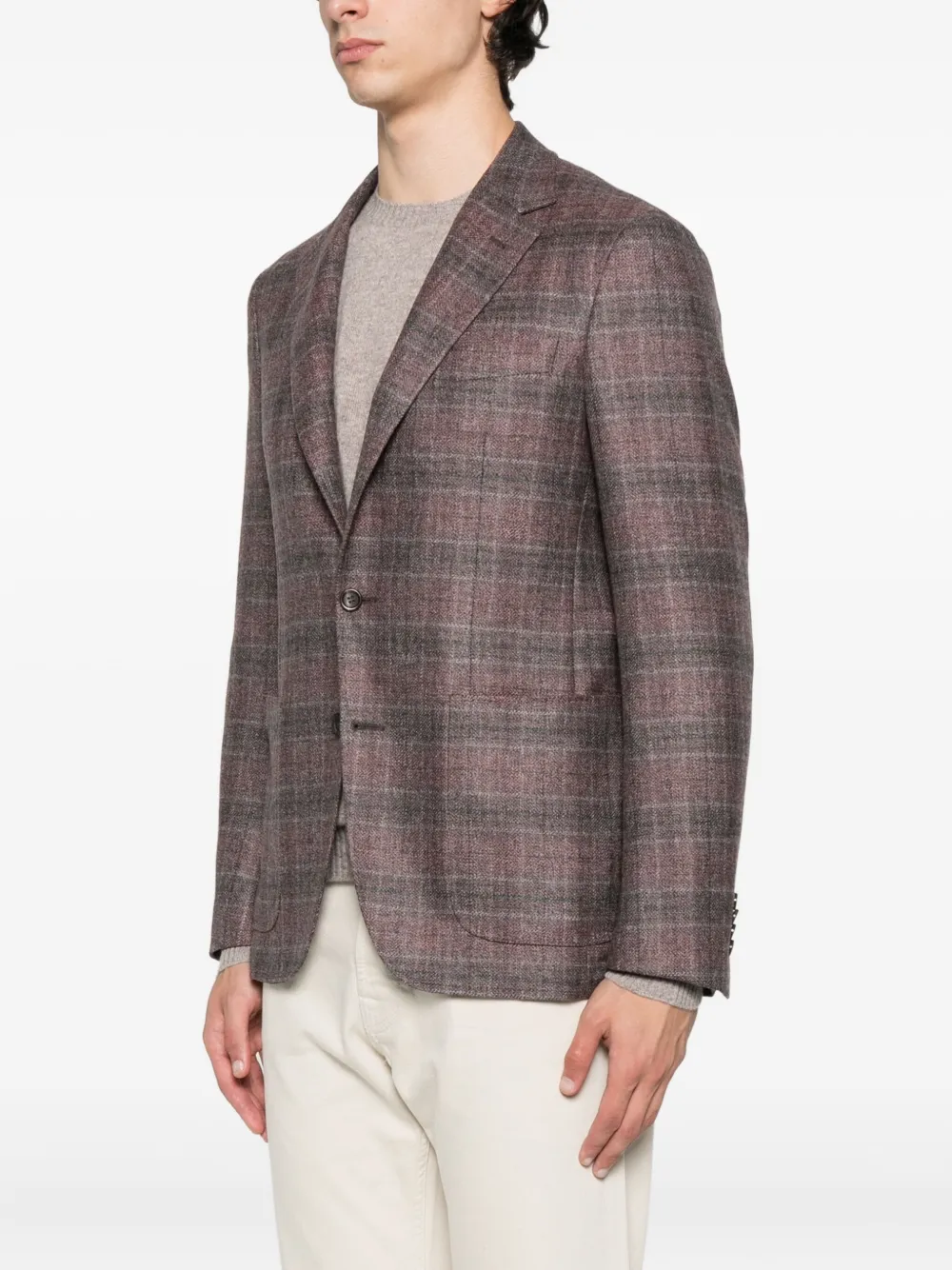  Canali Checked Wool Blazer - Red 