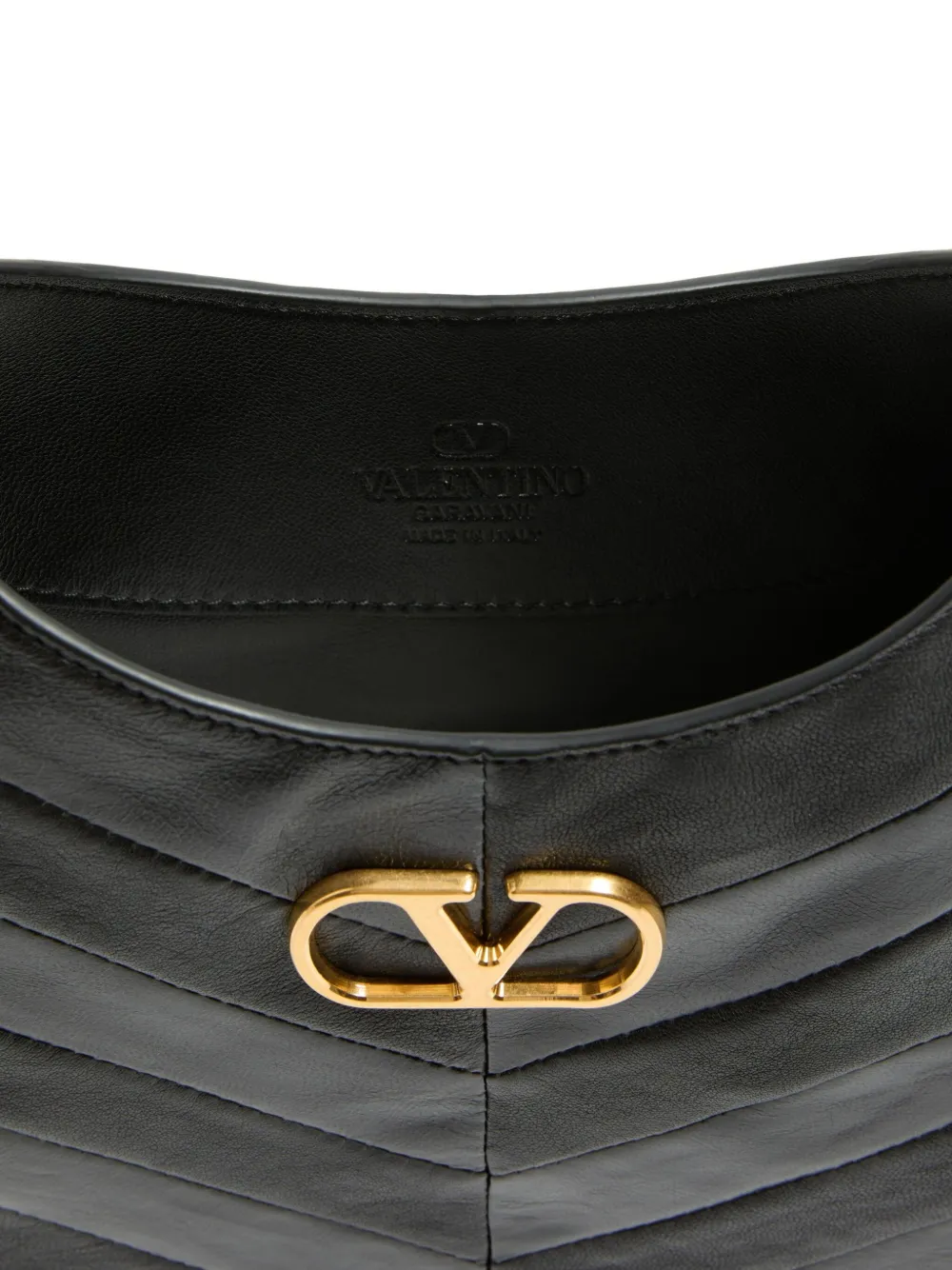 Valentino Garavani  Garavani Hoboho Small Hobo Bag In Chevron-patterned Nappa Leather Woman In Black