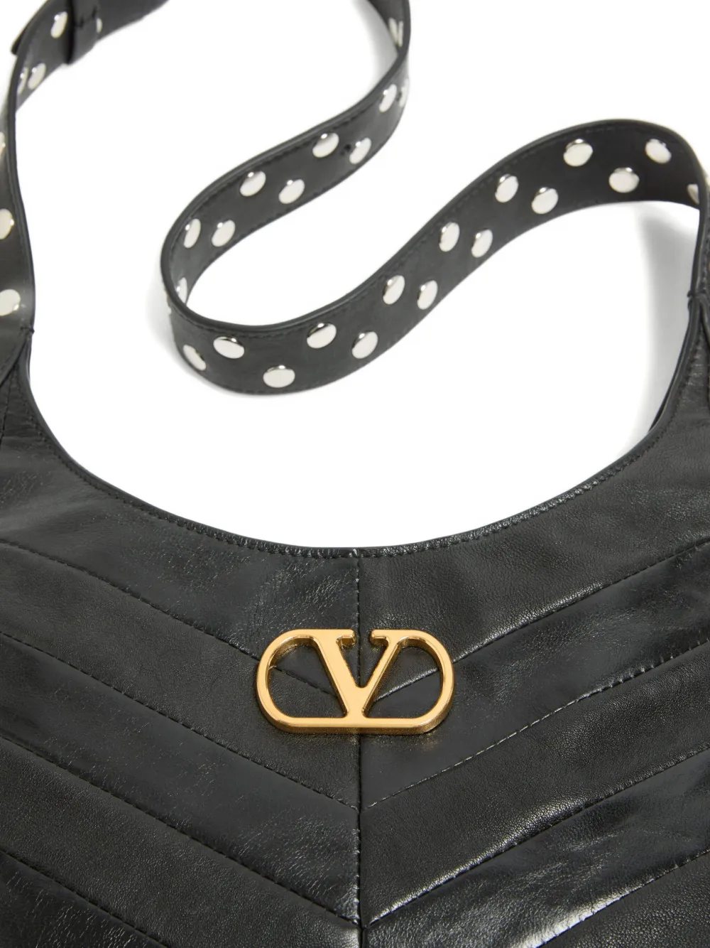 Valentino Garavani  Garavani Hoboho Small Hobo Bag In Chevron-patterned Nappa Leather Woman In Black