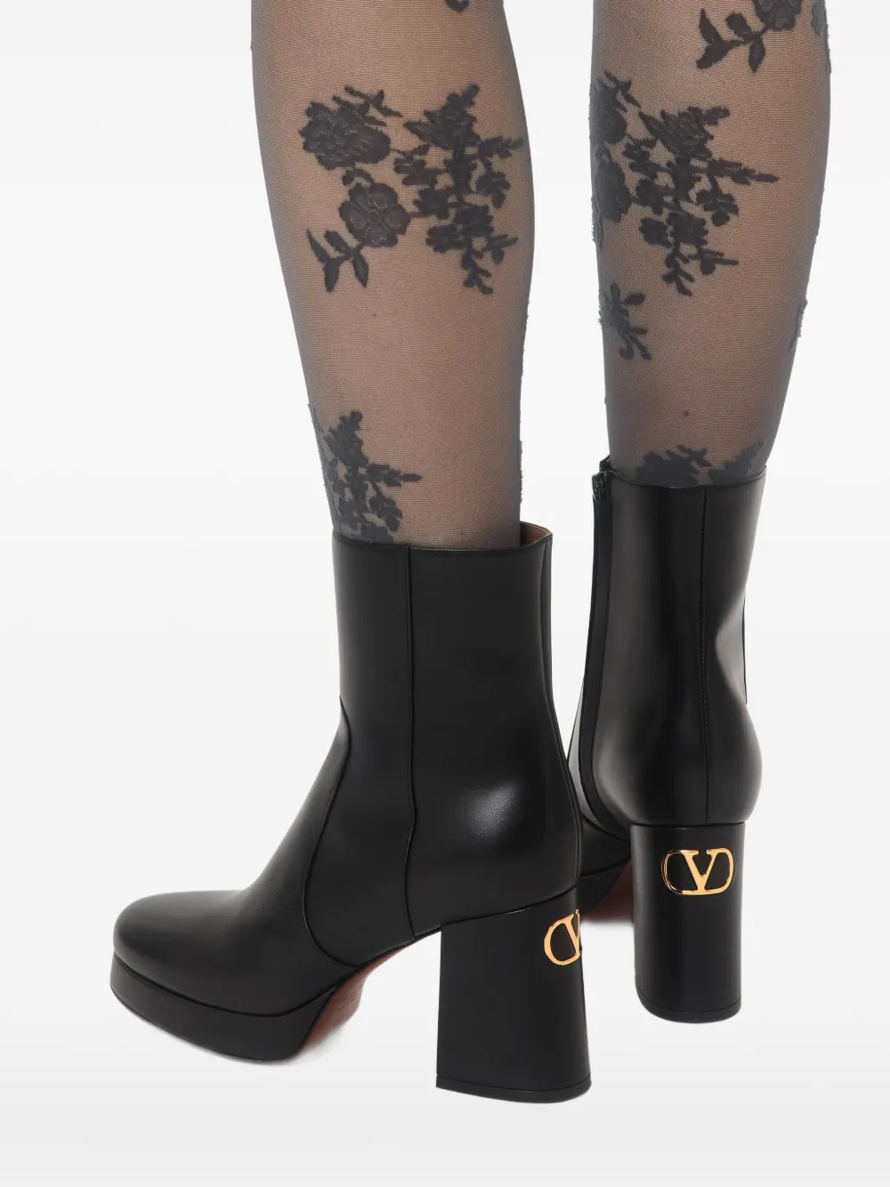 Valentino Garavani 90mm Fawcette V-logo platform boots Black