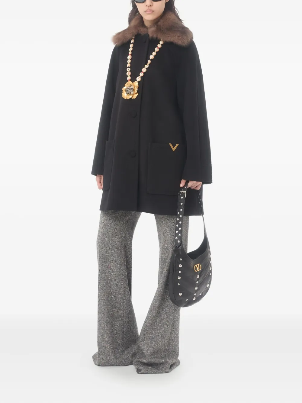 Valentino Garavani Jas met lammy kraag en knopen Zwart