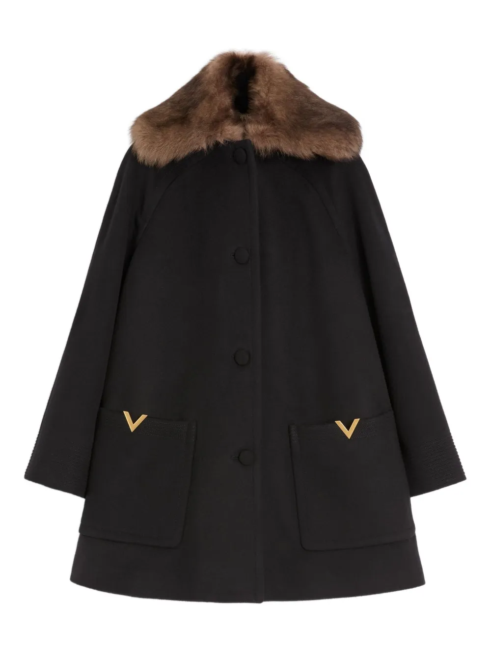 Valentino Garavani shearling-collar buttoned coat | Black | Image 1