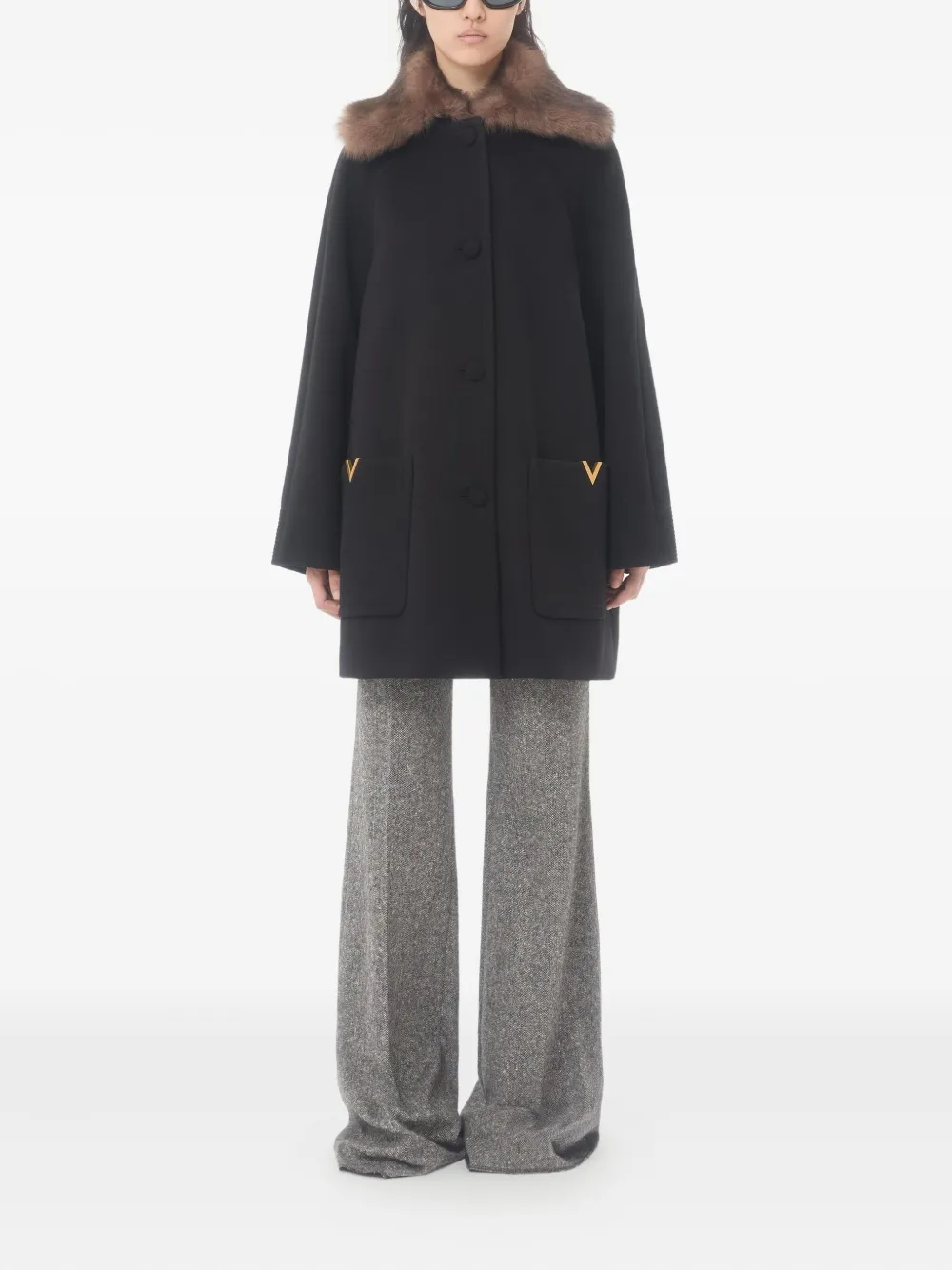 Valentino Garavani shearling-collar buttoned coat | Single Breasted Coats | Image 2