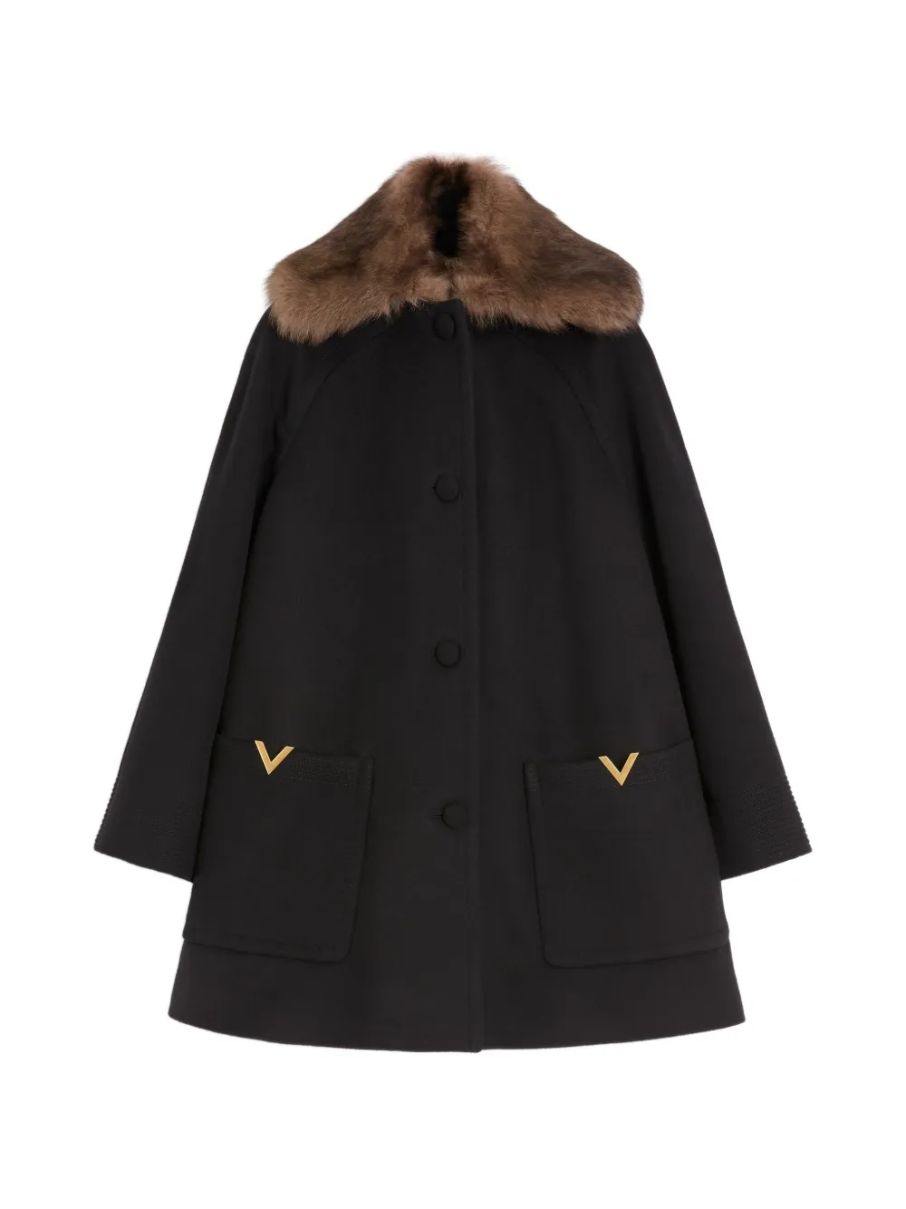 Valentino Garavani shearling-collar buttoned coat - Black