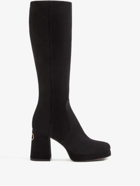 Valentino Garavani Fawcette platform boots in crust leather 90mm