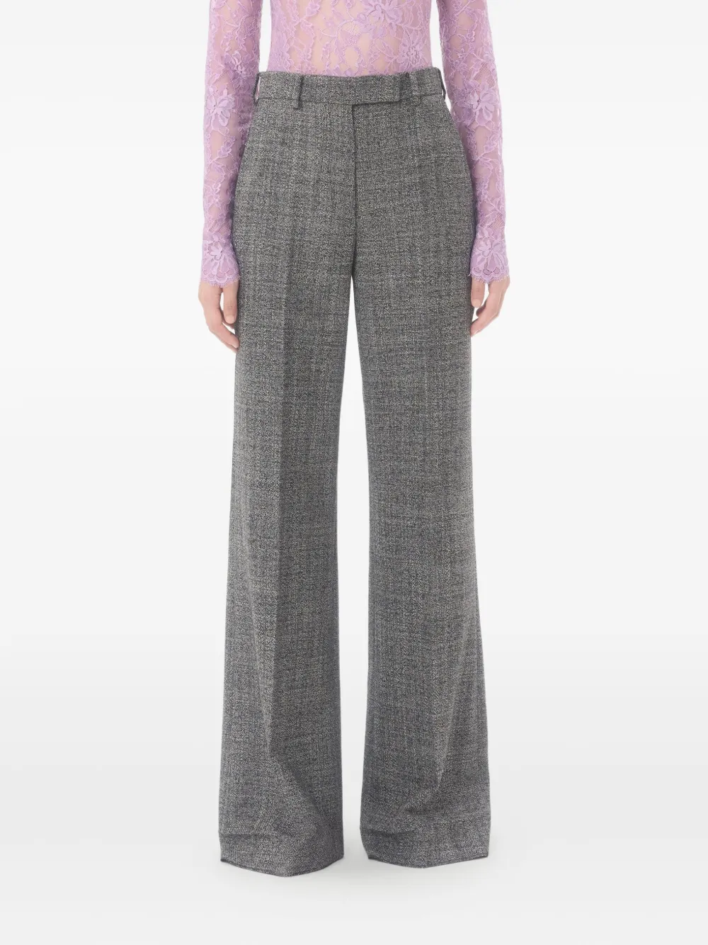 Valentino Pressed-crease Virgin-wool Trousers In Gray