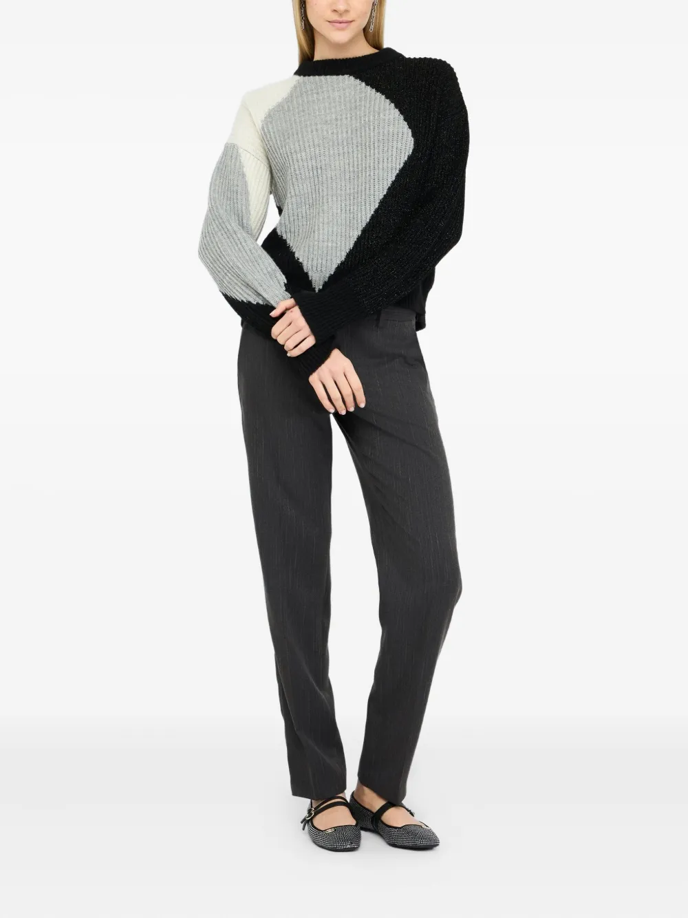 Liu •jo Liu Jo Color-blocked Geometric Knit Sweater In Multi