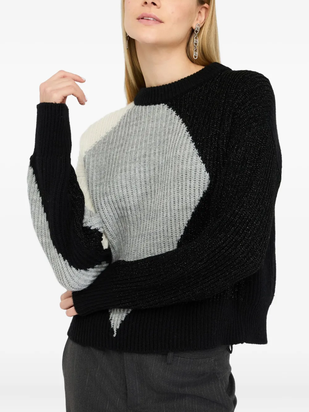 Liu •jo Liu Jo Color-blocked Geometric Knit Sweater In Multi