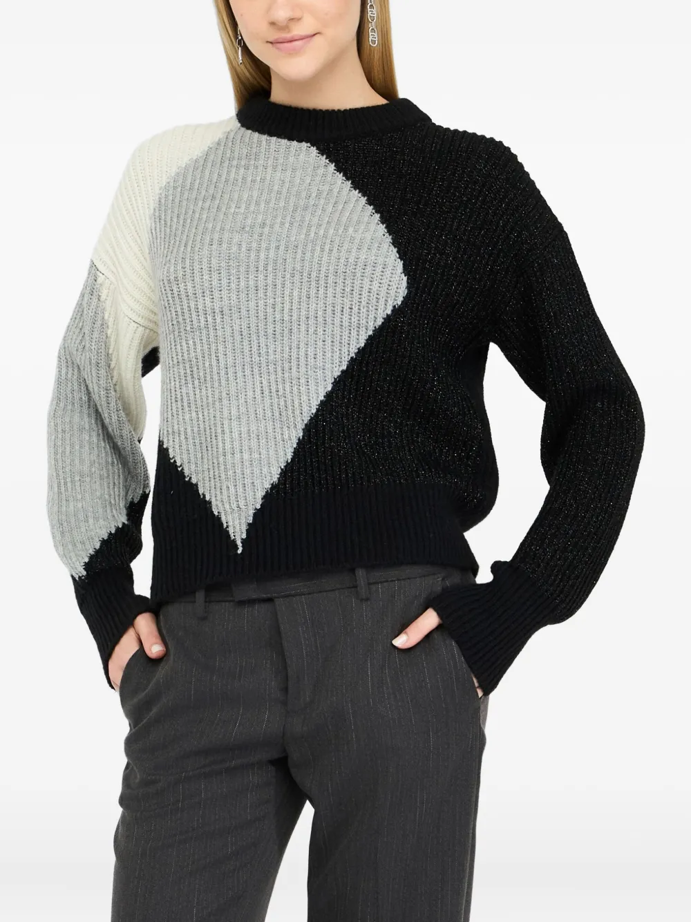Liu •jo Liu Jo Color-blocked Geometric Knit Sweater In Multi