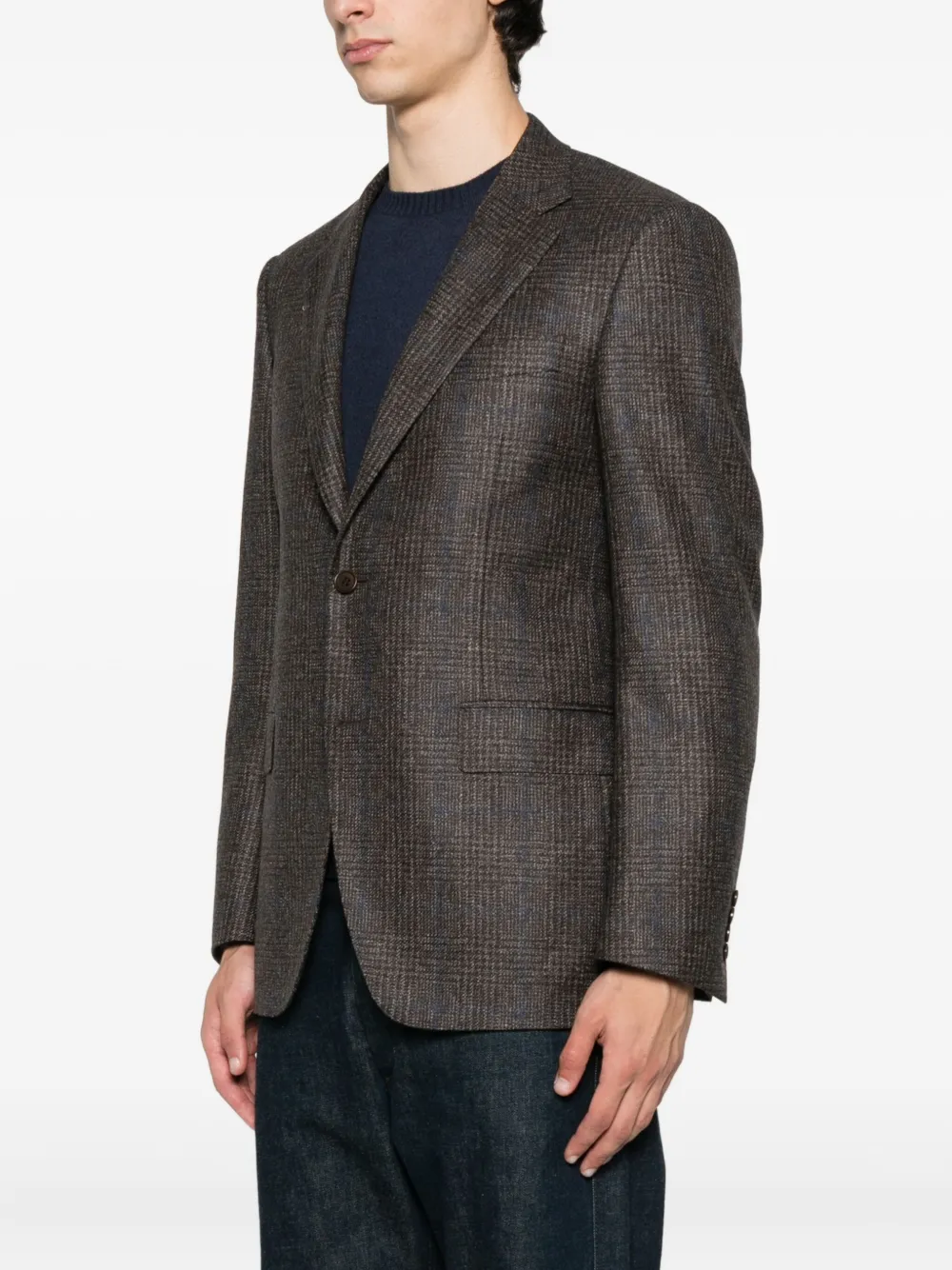 Canali Checked Single-breasted Blazer In Gray