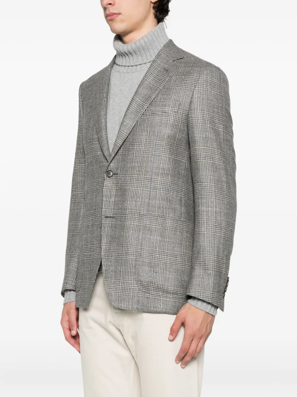 Canali Checked Two-button Blazer In Gray