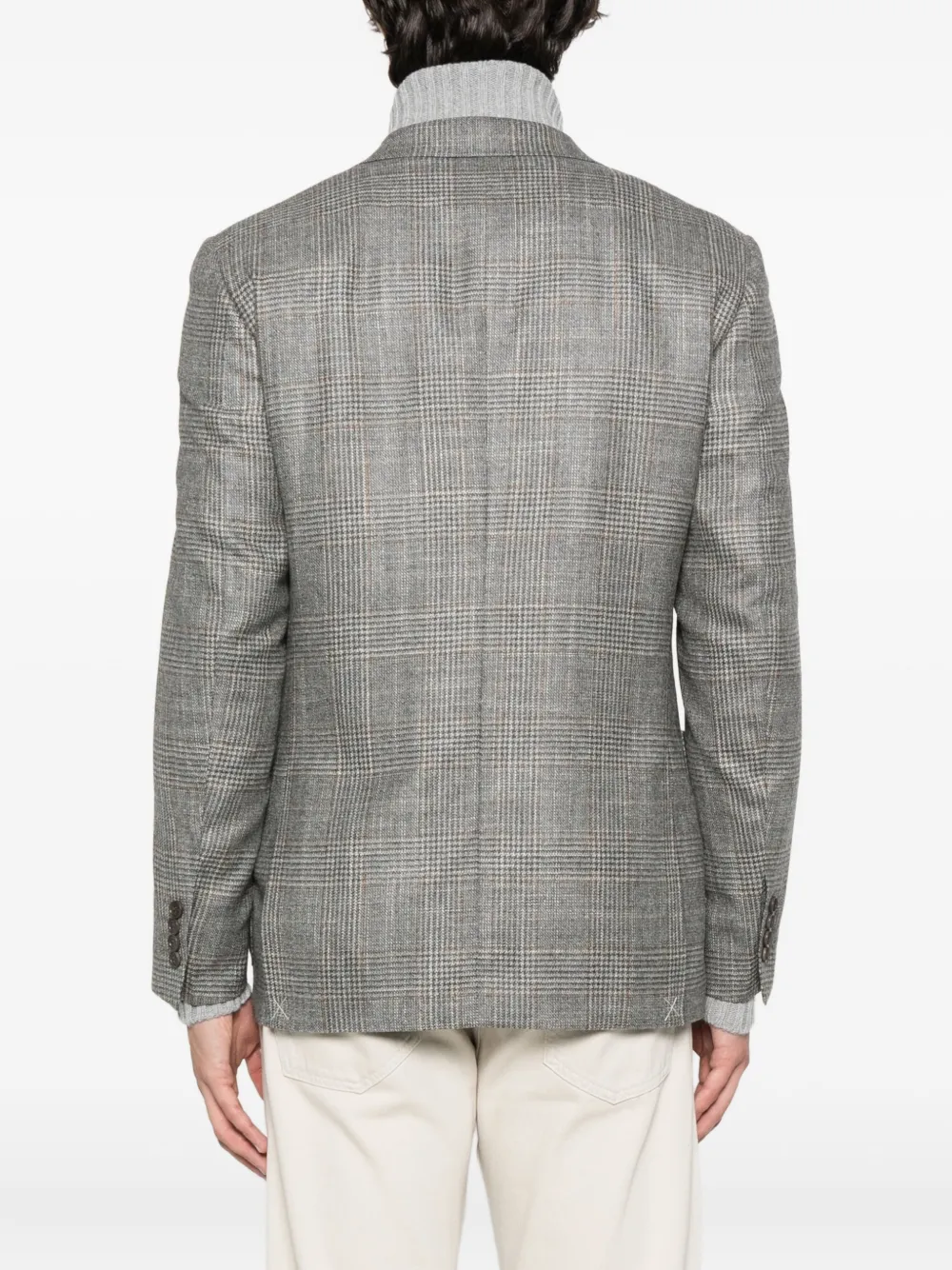 Canali Checked Two-button Blazer In Gray