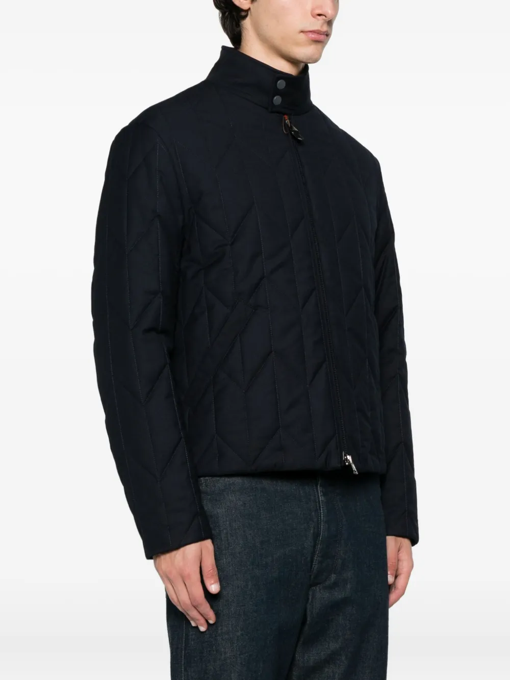 Quilted Diamond-Pattern Padded Jacket