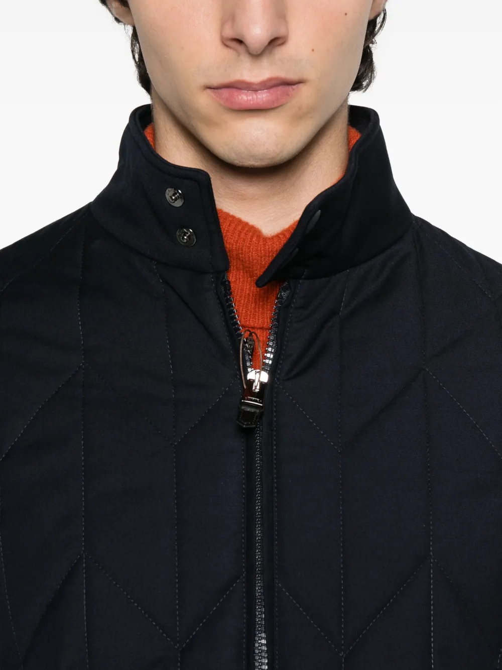 Quilted Diamond-Pattern Padded Jacket