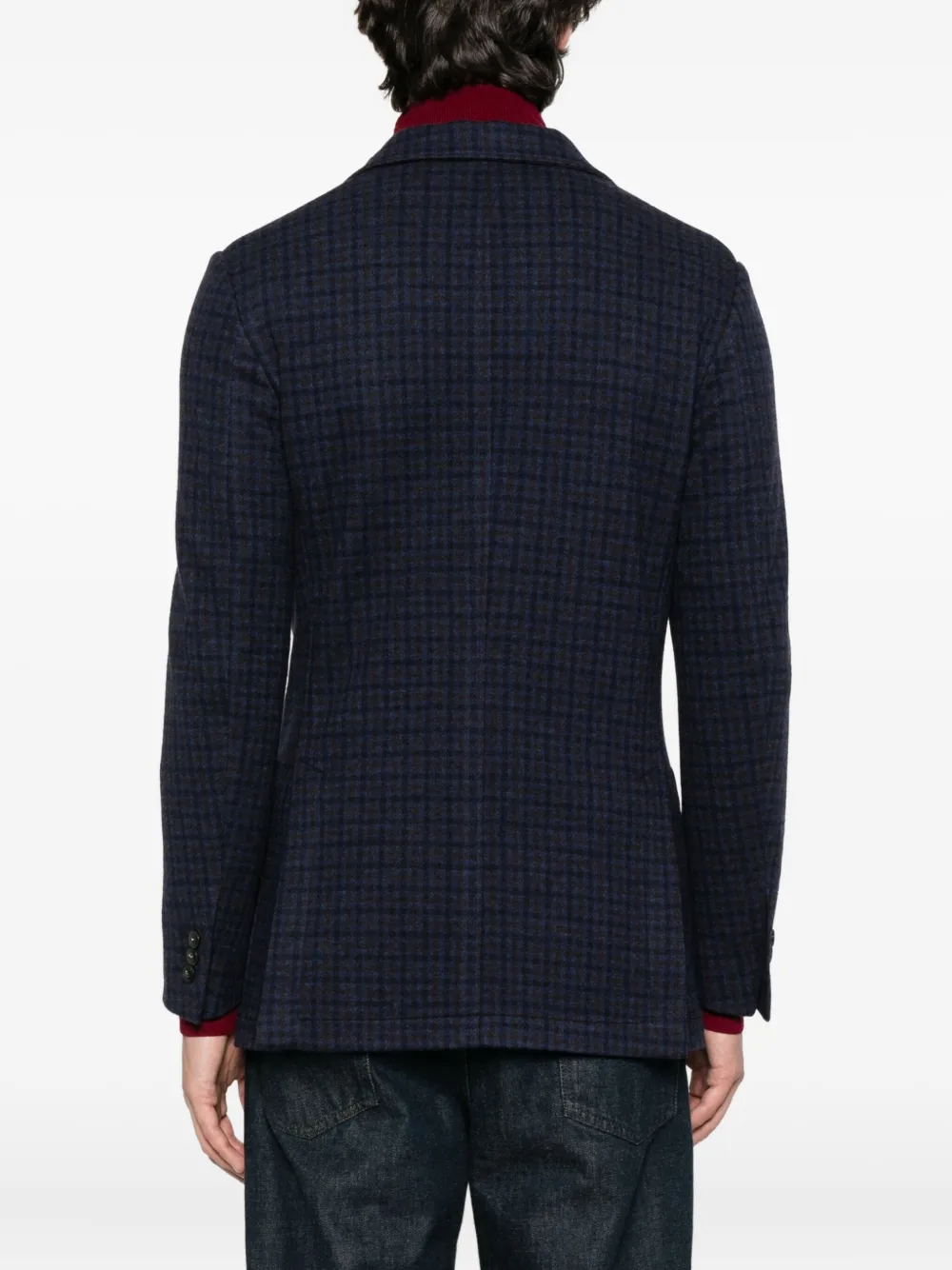 Canali Checked Two-button Blazer In Blue
