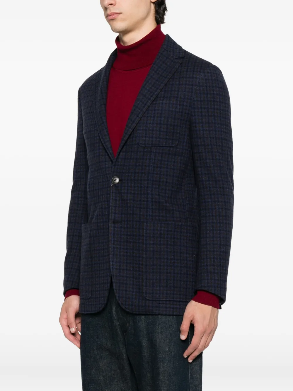Canali Checked Two-button Blazer In Blue