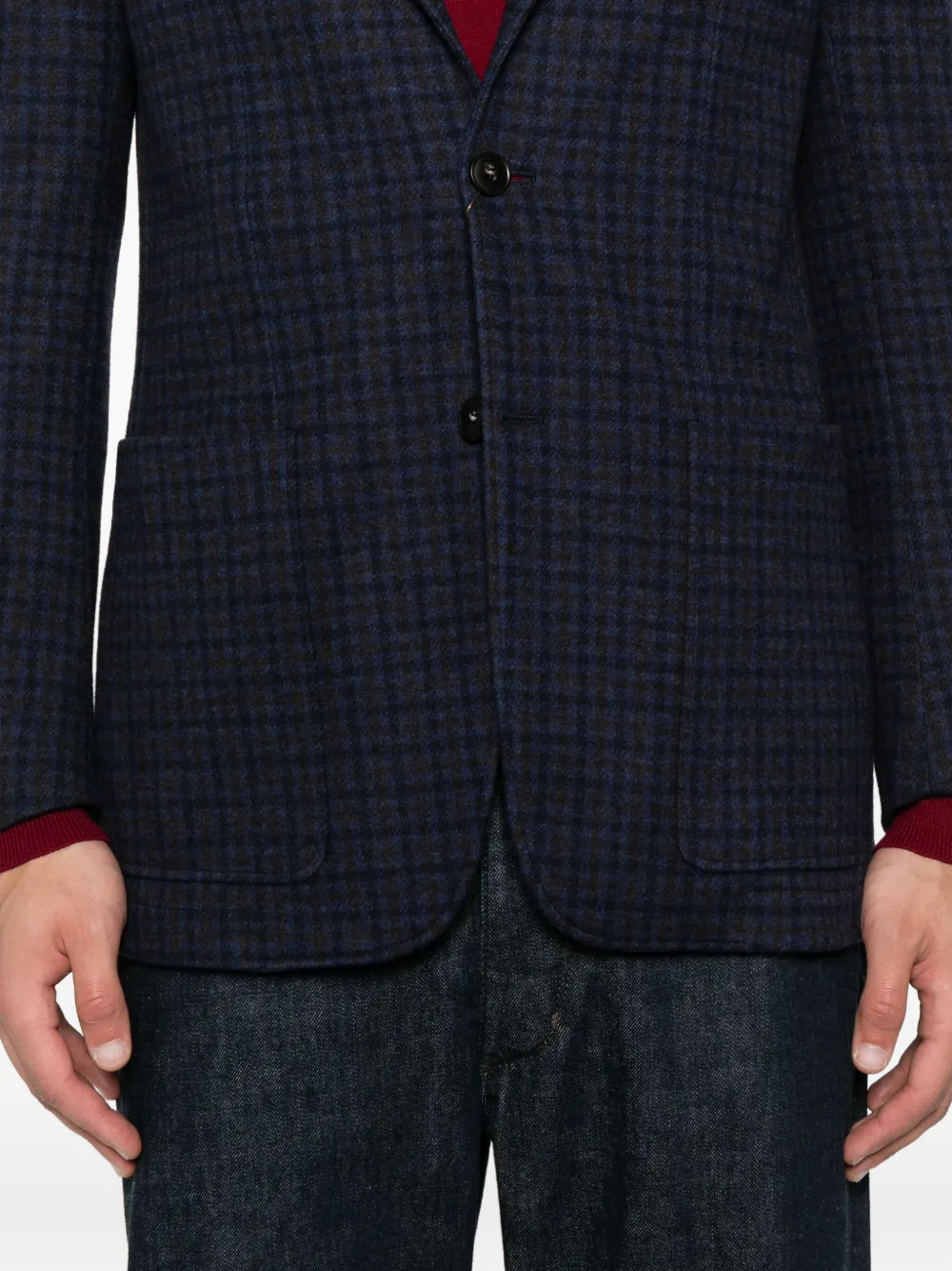 Canali Checked Two-button Blazer In Blue