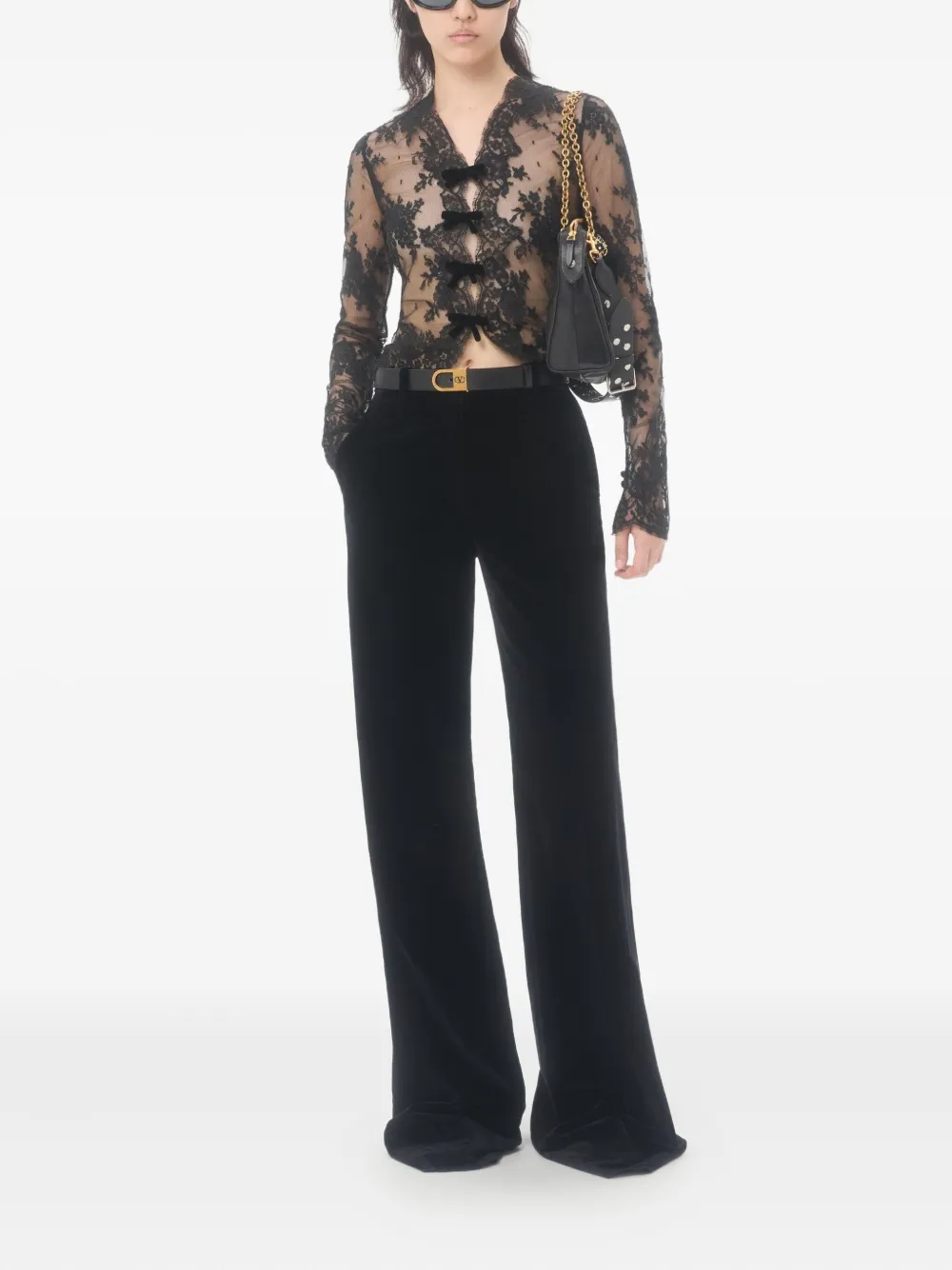 Valentino Lace-panel Top In Black