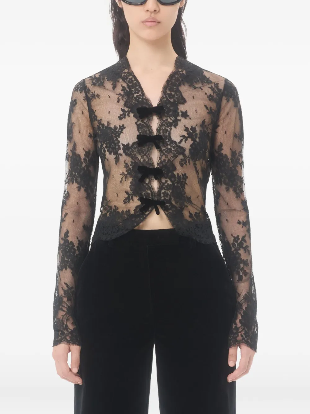 Valentino Lace-panel Top In Black
