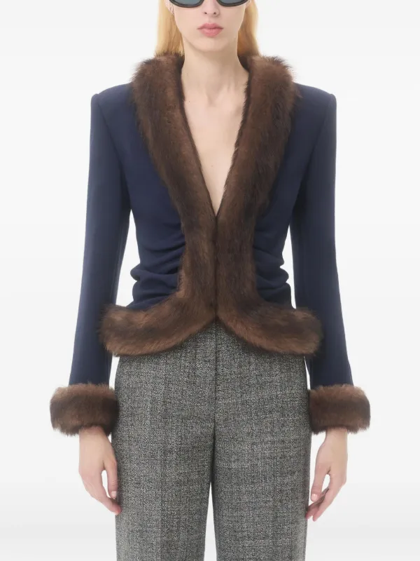Valentino Garavani fur-trimmed Crepe Blazer | Blue | FARFETCH