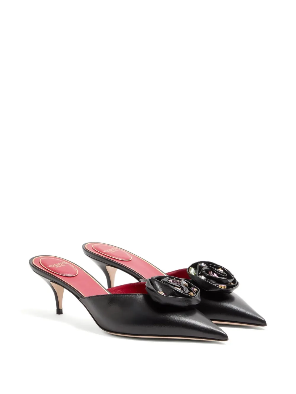Valentino Garavani Drip Rose 55mm muiltjes met puntige neus Zwart