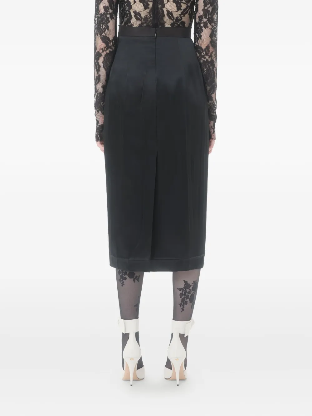 Valentino Bow-detail Satin Midi Skirt In Black