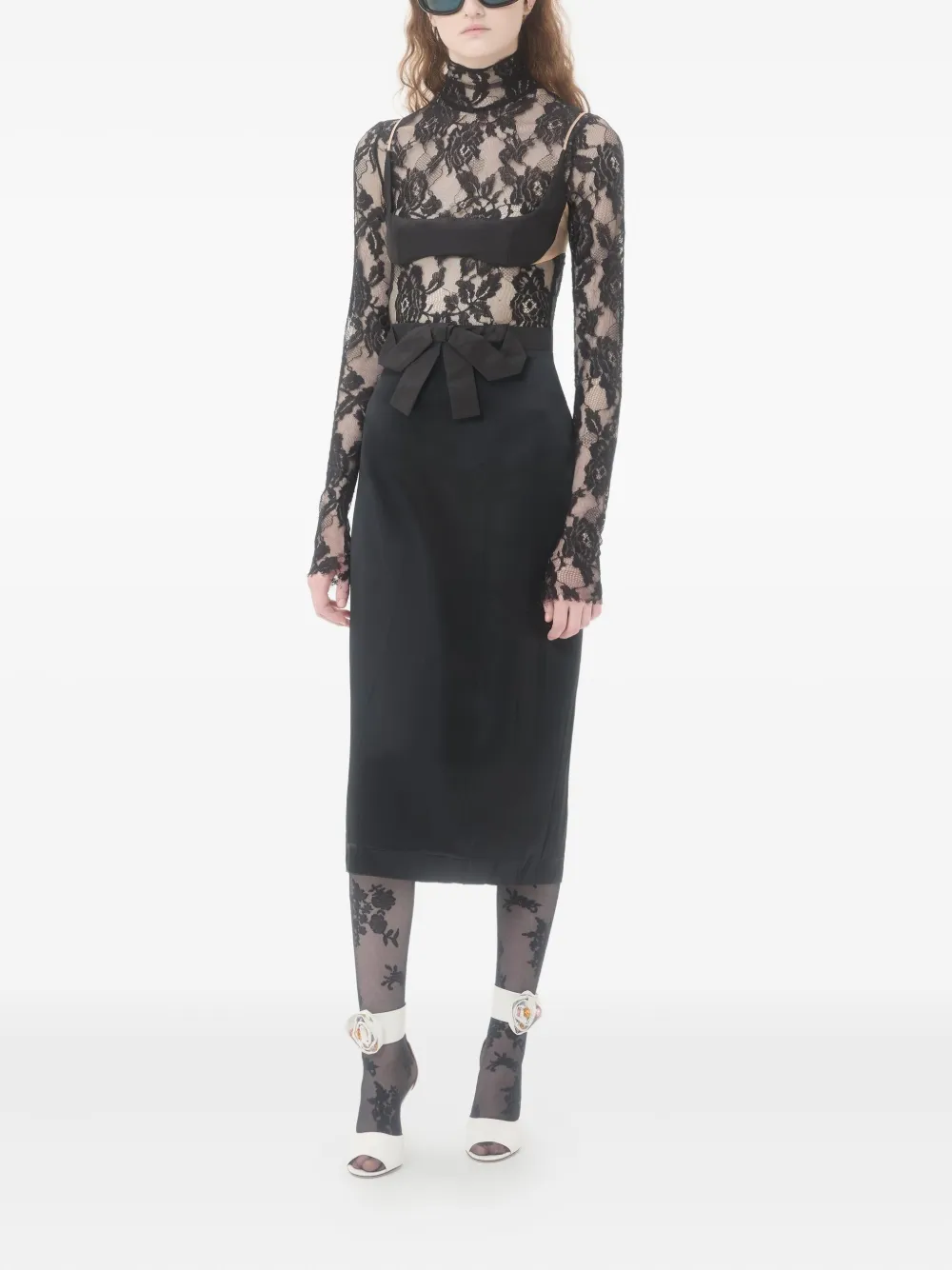 Valentino Garavani bow-detail satin midi skirt - Zwart