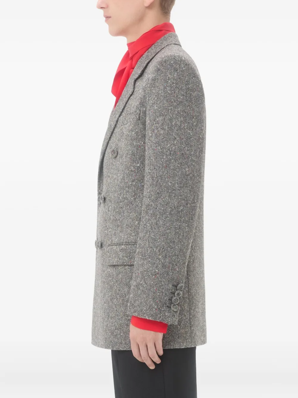Valentino Double Breasted Boucle Wool Jacket In Gray