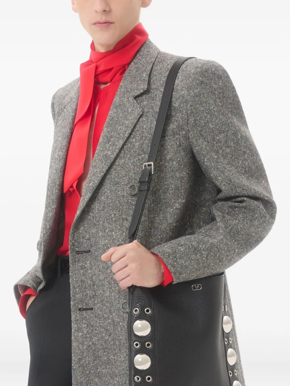 Valentino Double Breasted Boucle Wool Jacket In Gray
