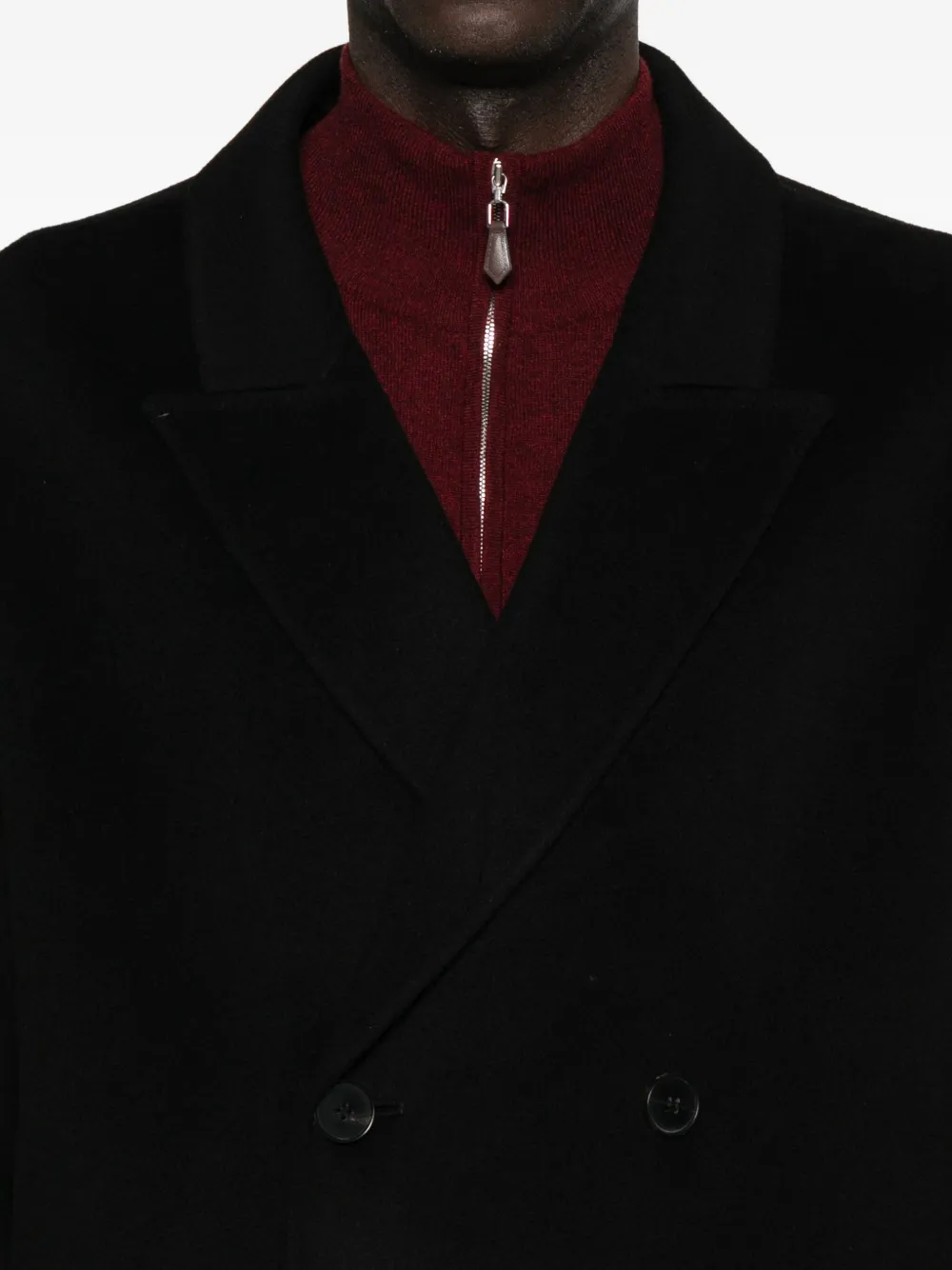Amaranto Notched-lapel Double-breasted Coat In Black
