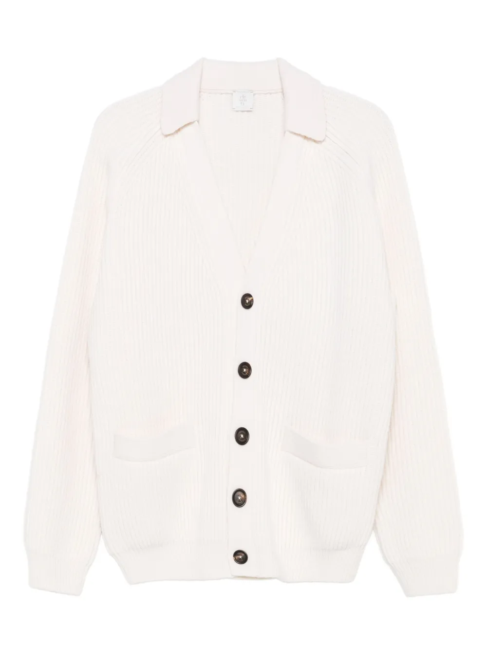 Eleventy Ribbed Collar Cardigan In White