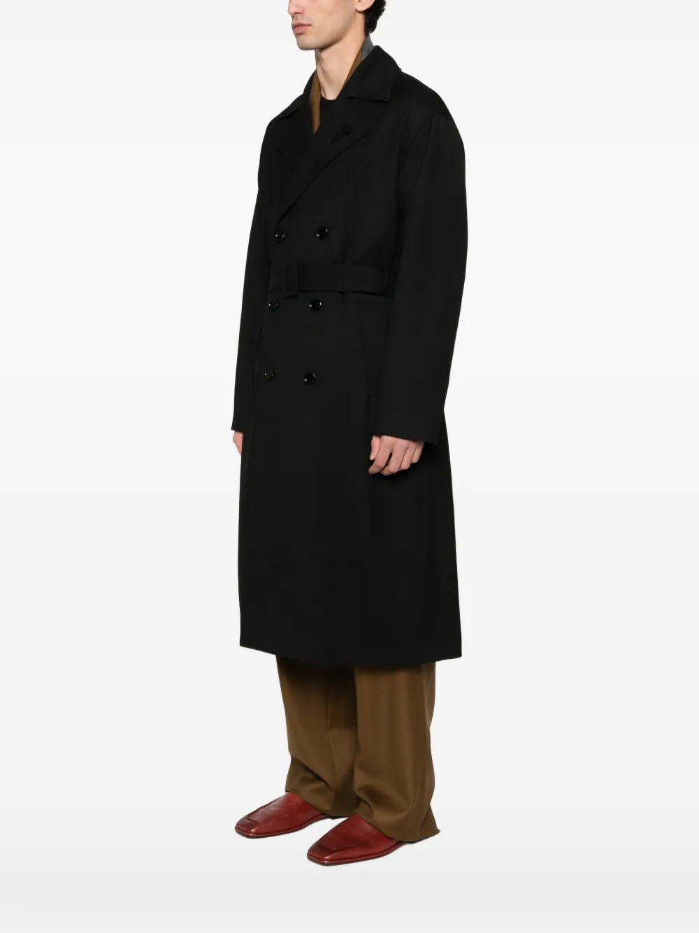  Lardini Belted Double-breasted Coat - Black 