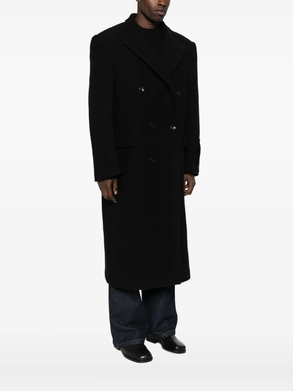 Federico Cina Double-breasted Wool Coat In Black