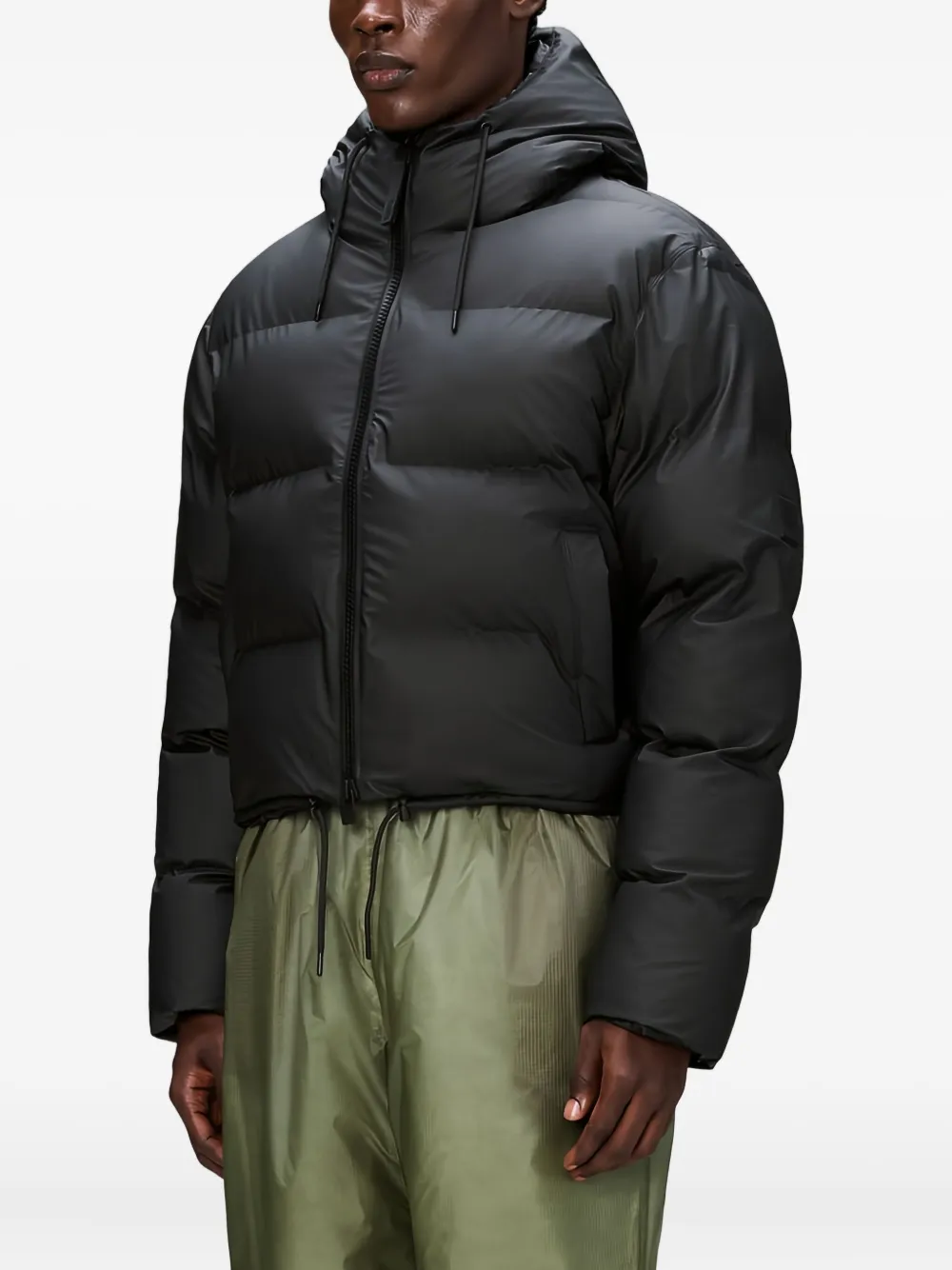 Rains Hooded Cropped-hemline Padded Coat In Black