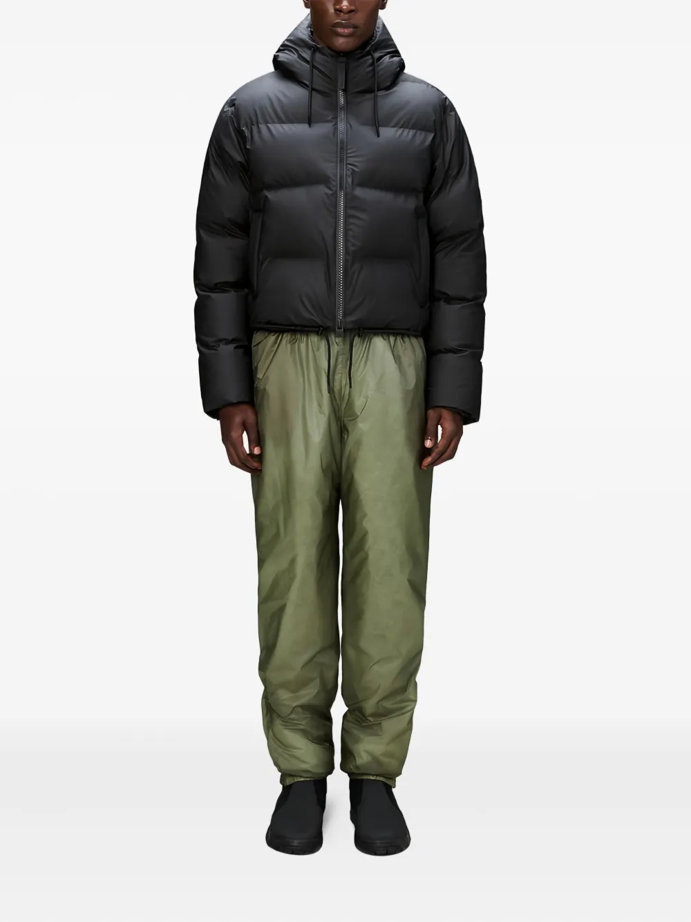 Rains hooded cropped-hemline padded coat - Zwart