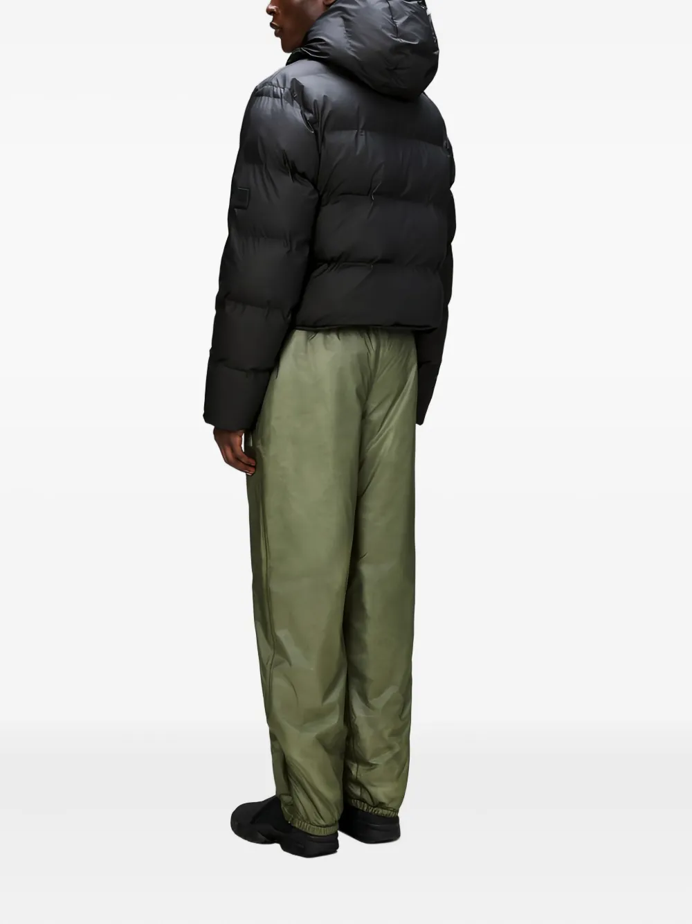 Rains Hooded Cropped-hemline Padded Coat In Black