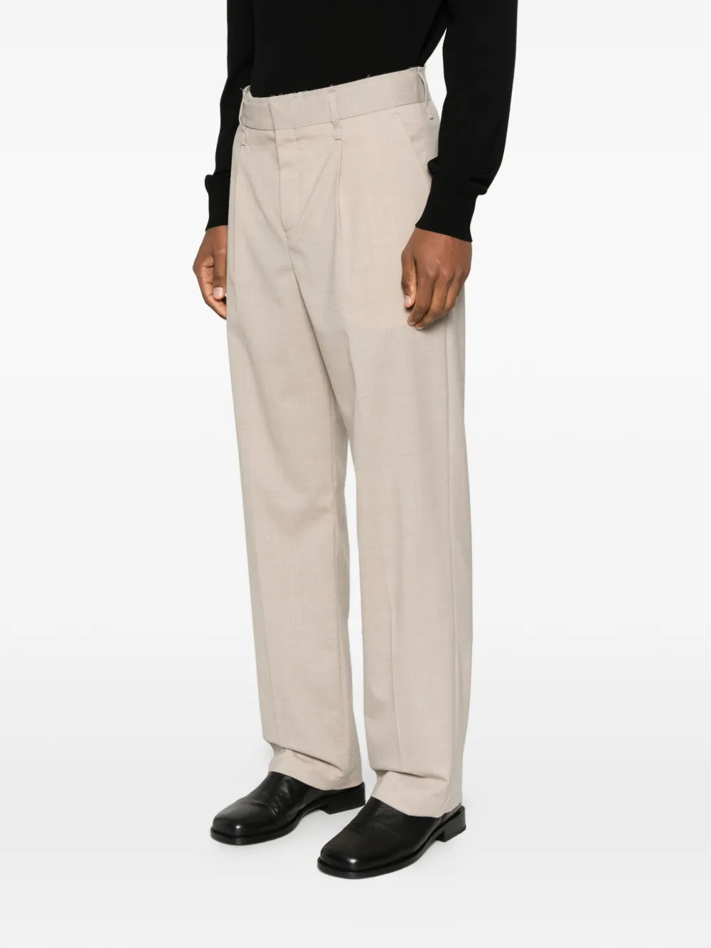 FEDERICO CINA Geplooide broek met riemlussen Beige