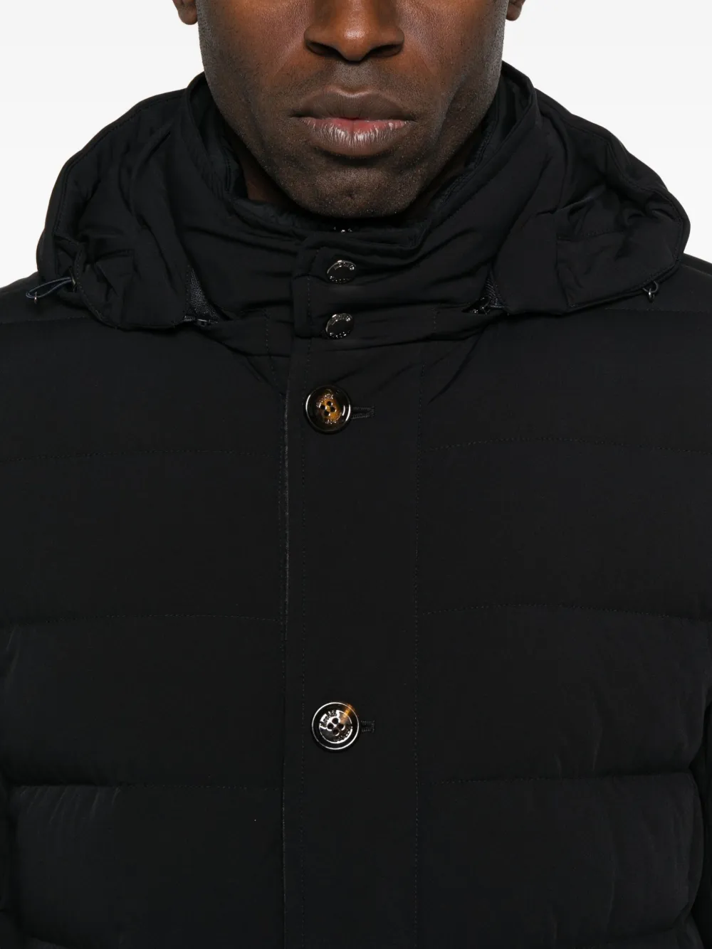 Moorer Tailored Blue Coat With Quilted Design In Black
