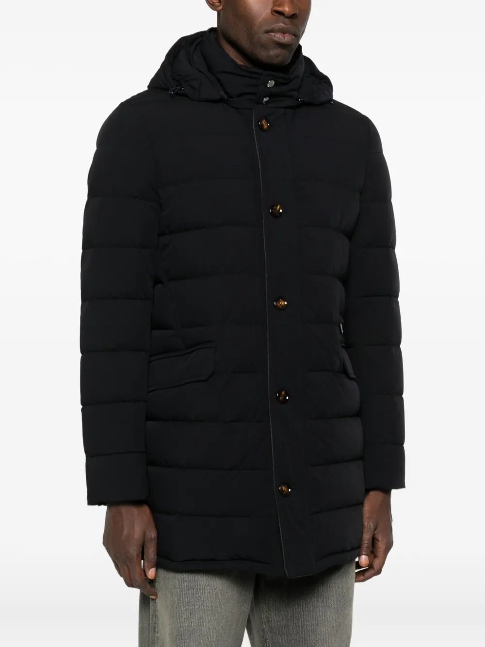 Moorer Tailored Blue Coat With Quilted Design In Black