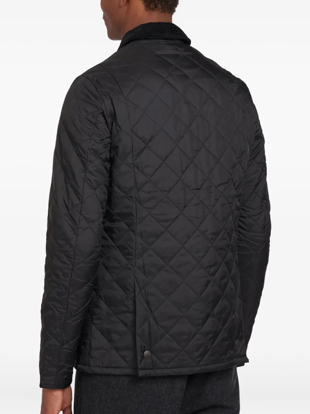 Barbour 'heritage Liddesdale' Black Jacket With Classic Corduroy Collar And Logo Lettering On The Front In T In Black