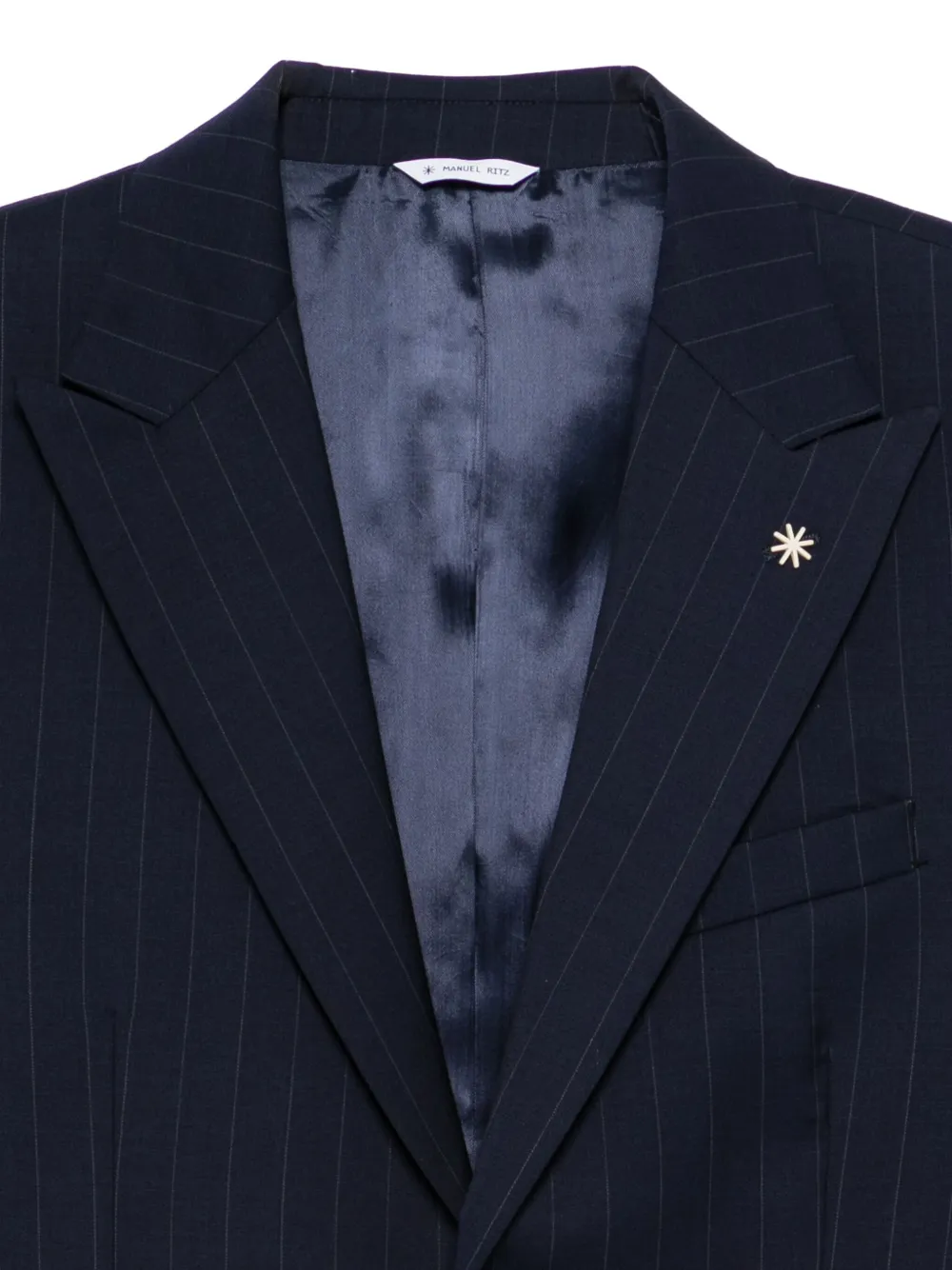 Manuel Ritz Pak met krijtstreep en enkele rij knopen Blauw