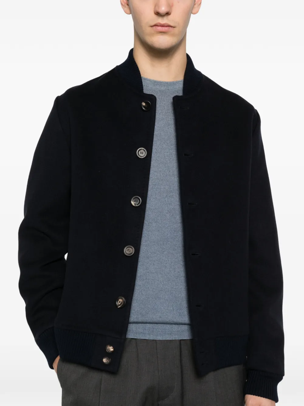 Malo Buttoned Bomber Jacket In Blue