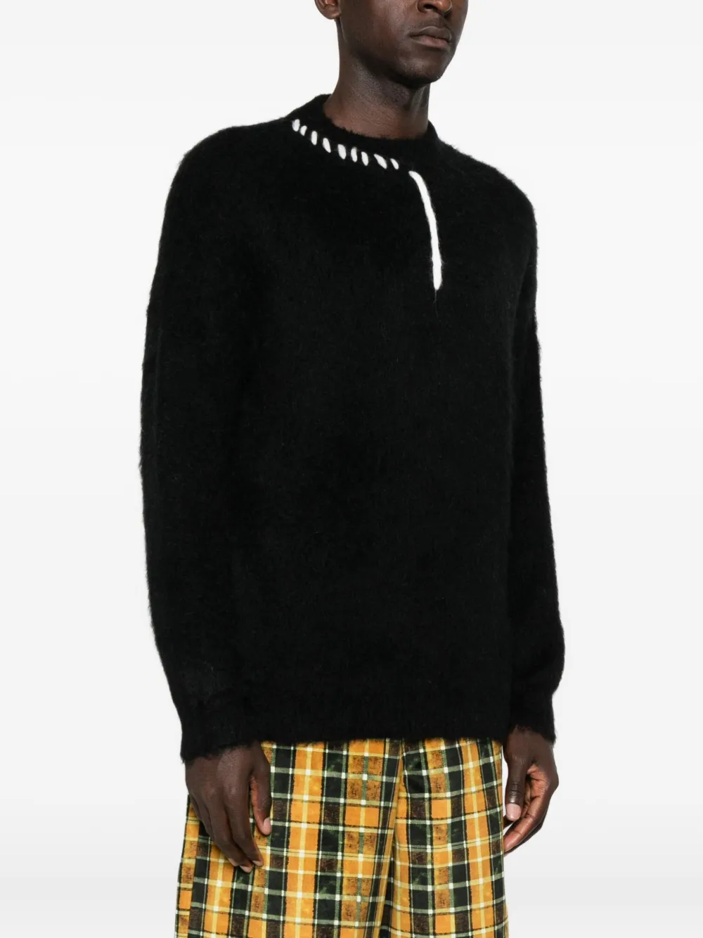 Bonsai Trui met ronde hals en mohairdetail Zwart