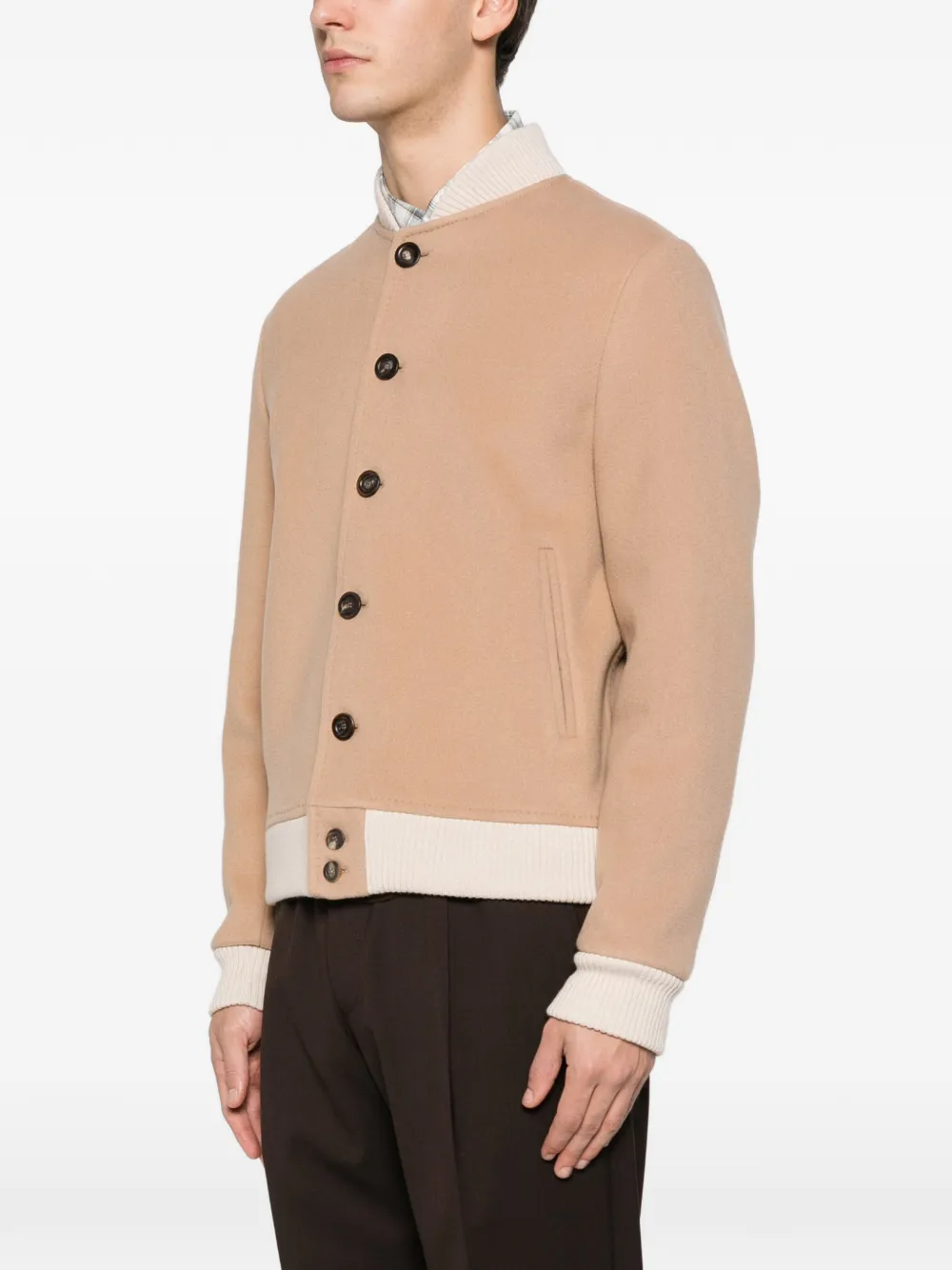 Malo Button Bomber Jacket In Neutral